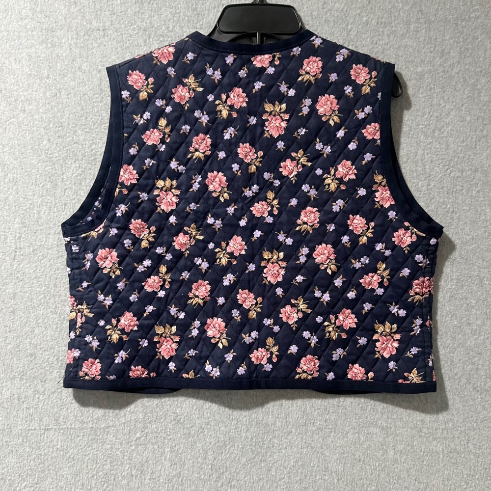Cottagecore Navy Floral Quilted Vest Puffed Layering Granycore Prairie - Picture 2 of 6
